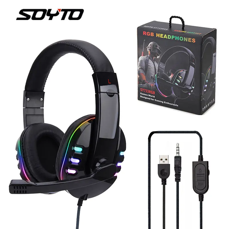 

Проводная игровая USB-гарнитура RGB, светящиеся наушники, совместимые с основными игровыми устройствами, профессиональные наушники с микрофо...