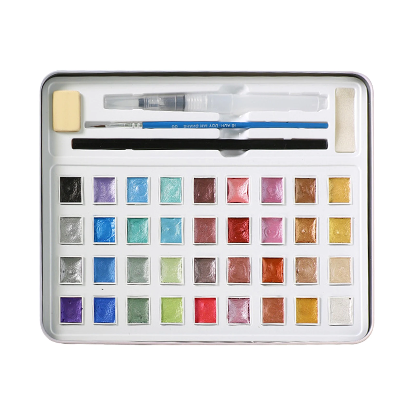 

36 Glitter Color Home Drawing Line Sponge Watercolor Paints Set School With Eraser Drafting For Art Painting DIY Metal Case