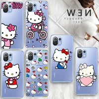 cartoon cute hello kitty for xiaomi 12 12x 11 11t 11i 10t10 poco x3 pro lite ultra 5g 9t 9se a3 redmi 9a transparent phone case