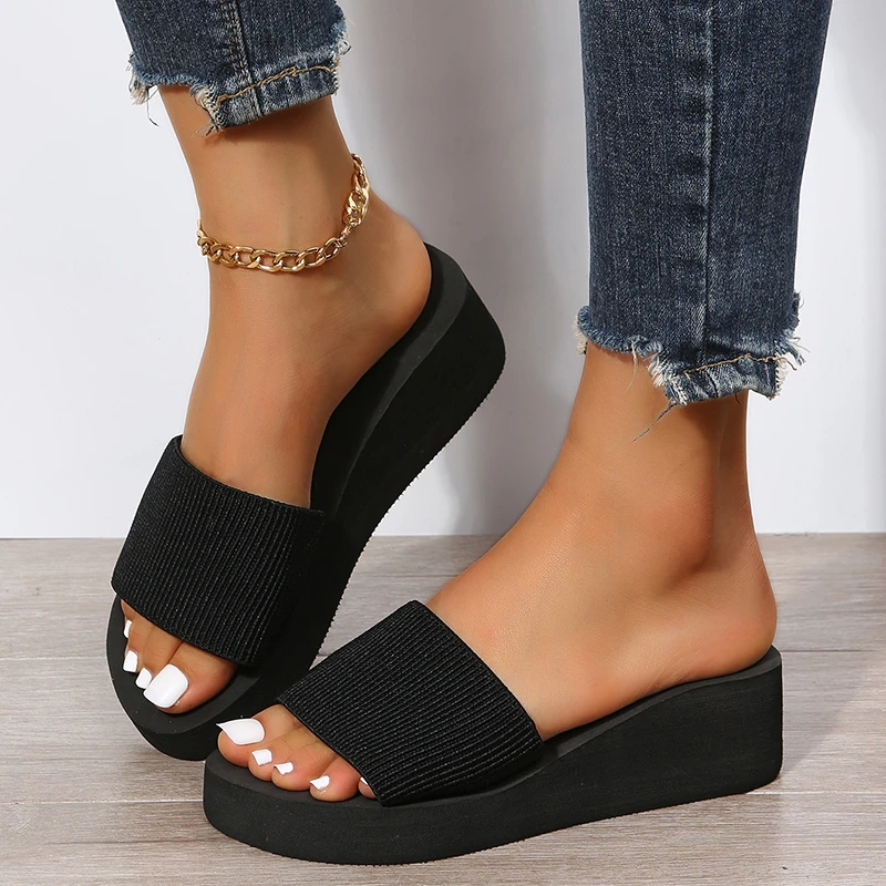 

Wedge Heel Women's Slippers 2022 Summer New Simple Women's Shoes Fashion Middle Heel Sandals and Slippers Indoor Slippers Women
