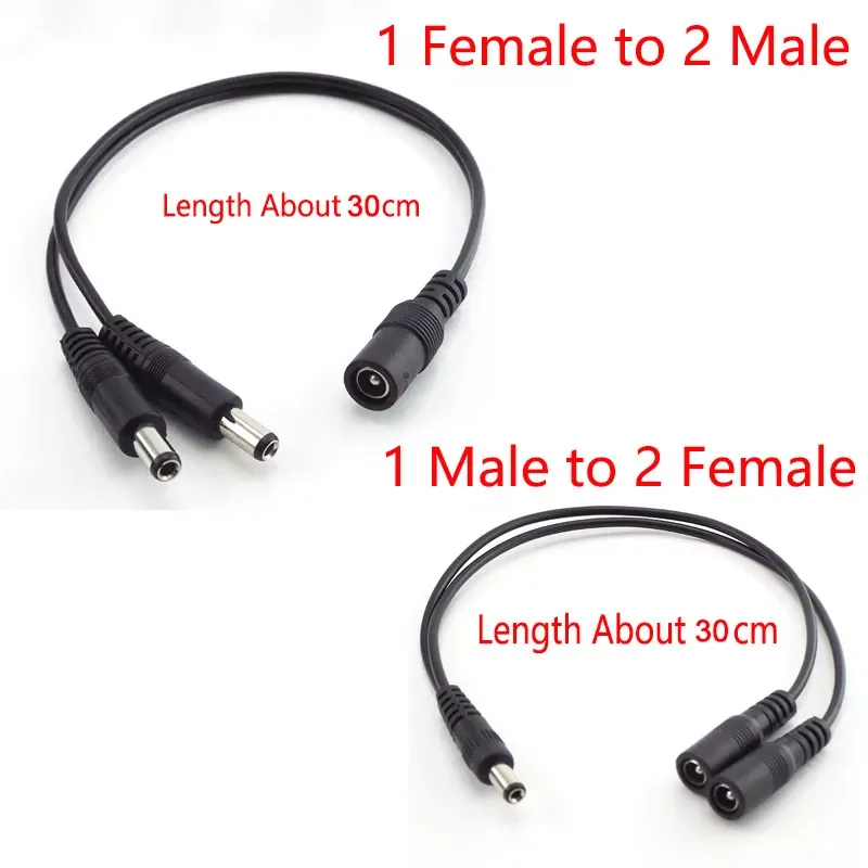 

Female To 2 Male and 1 Male To 2 Female Plug Jack Splitter Connector Supply DC Power Cable For CCTV Camera LED Strip