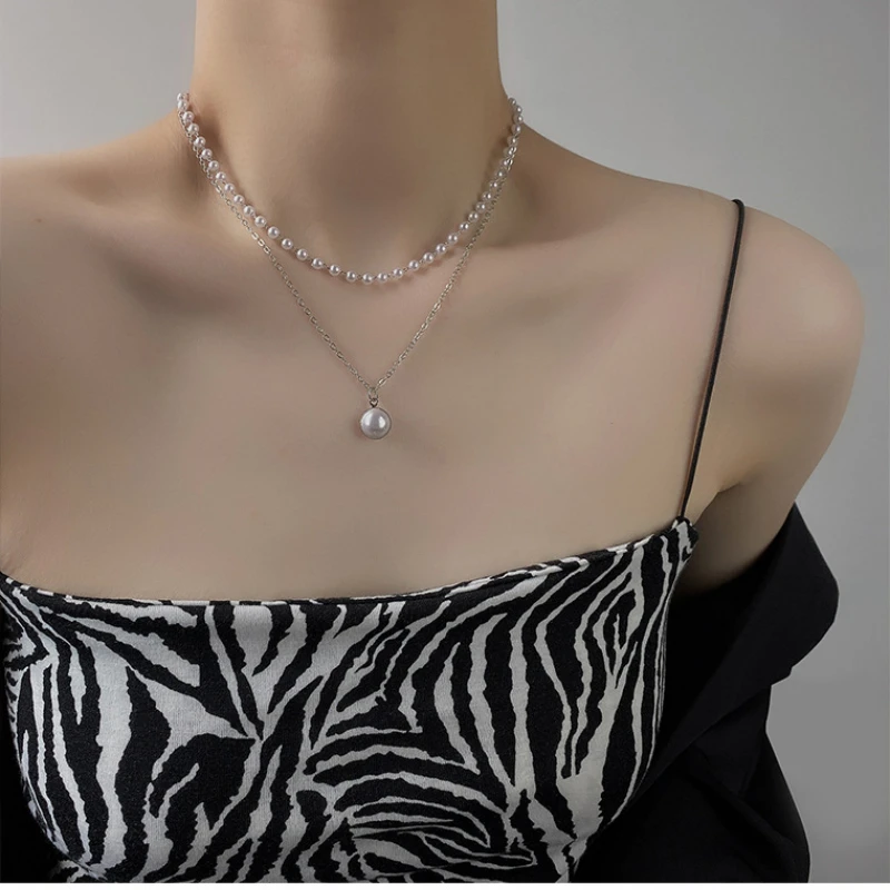 Новые модные жемчужные ожерелья для женщин и девушек Kpop двухслойная цепочка
