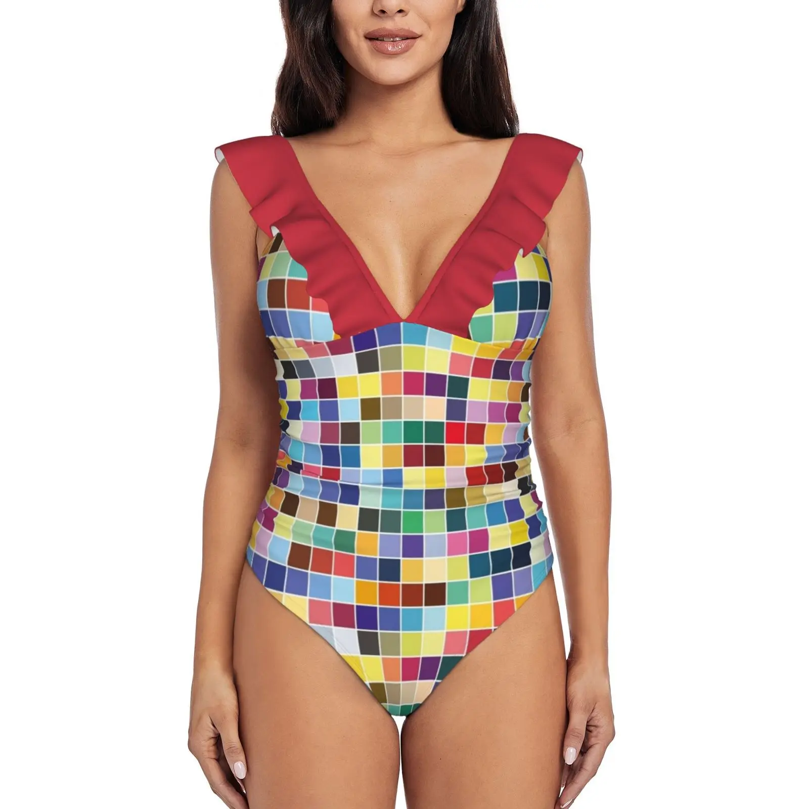 

Цветовая палитра монокини с узором Пантон, новый слитный купальник с оборками, Женский сексуальный купальник, Женский хроматический купаль...