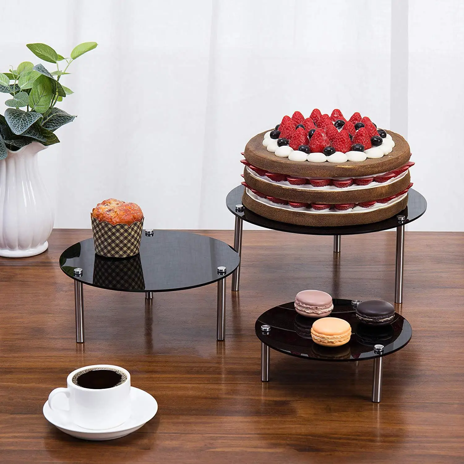 

3 PCS Round Black Acrylic Dessert Stand Bakery Retail Display Stand For Party, Birthday, Wedding, Dinner Party, Anniversary