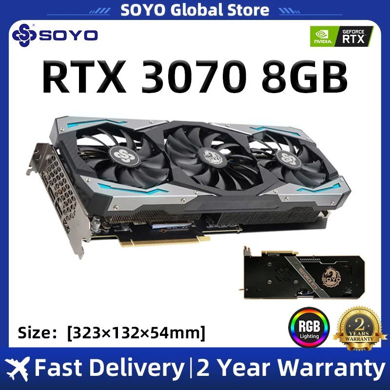 

SOYO Graphics Card RTX 3070 8GB GPU 8+8Pin GDDR6 256bit HDMI*1 DP*3 PCI Express 4.0 x16 rtx3070 Gaming Video card
