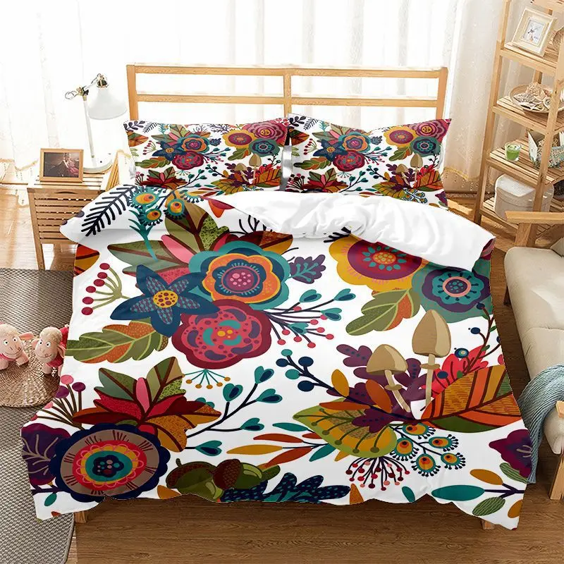 

Floral Duvet Cover King/Queen Size Vintage Colorful Branches 2/3pcs Polyester Quilt Cover Green Turmeric Flowers Bedding Set