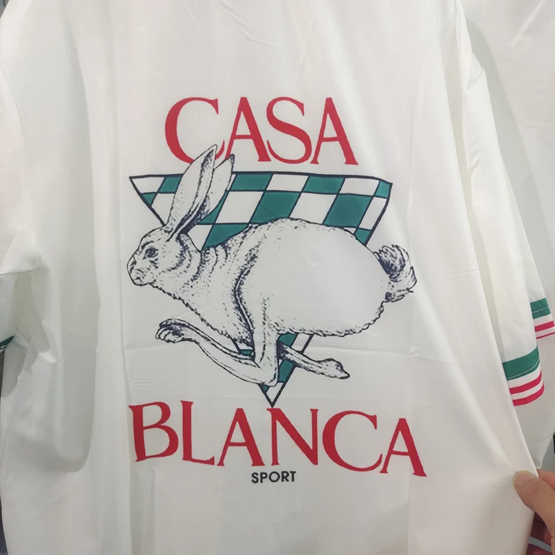 Red Green Plaid Rabbit Print CASABLANCA Shortpant Shirt Set Men Women 1:1 Best Quality Hawaii Beach Seaside Holiday Surf Suit