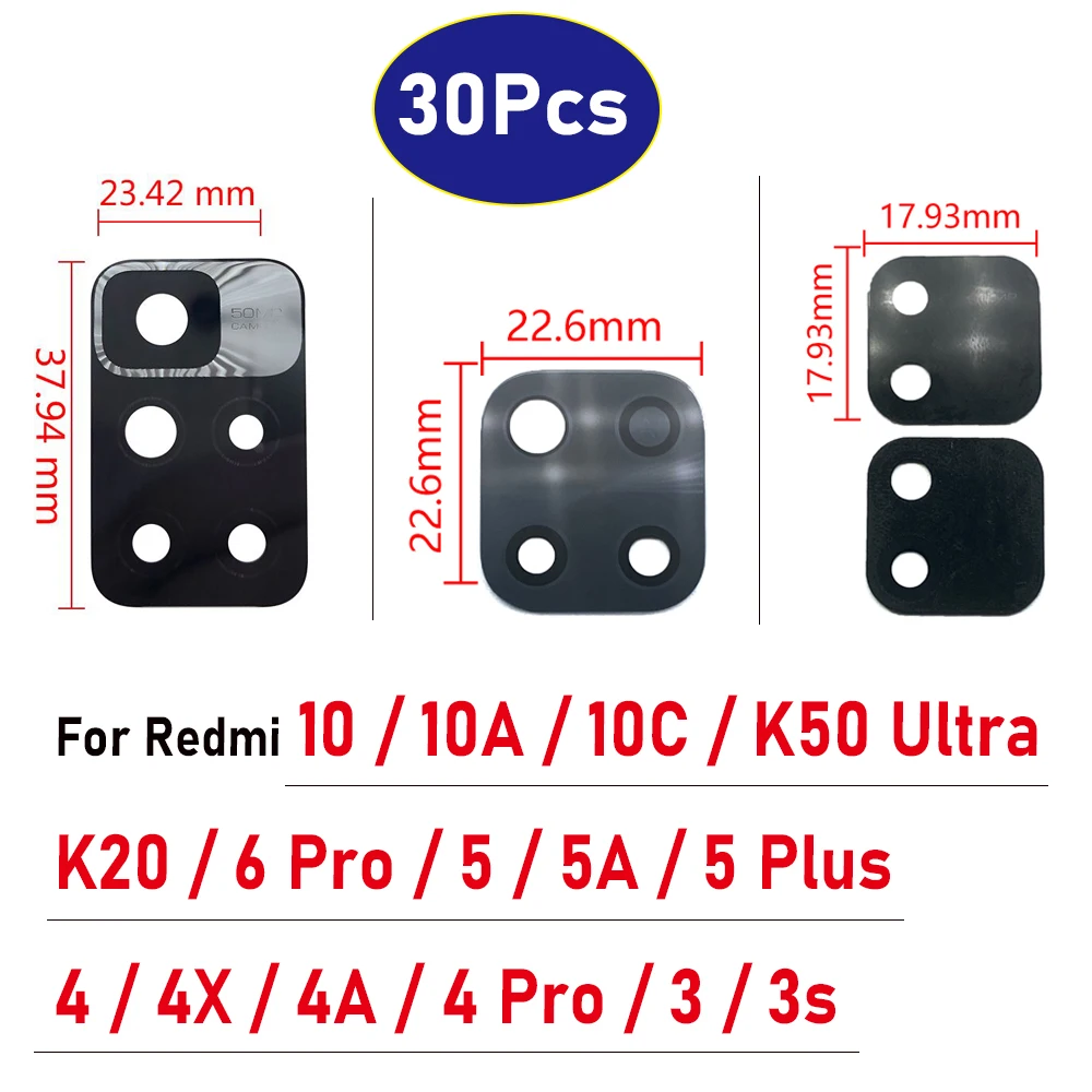 Стеклянный объектив для задней камеры Xiaomi Redmi 10 10A 10C K20 K50 Ultra 5 5A Plus 4 4A 3S 30 шт.