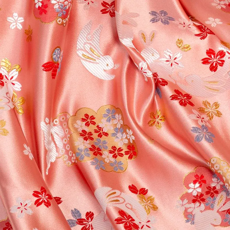 Фото Nishijin жаккардовая ткань 150 см с золотым кроликом, японская блузка Cheongsam, тибетский монгольский халат, чайный коврик, материал №5