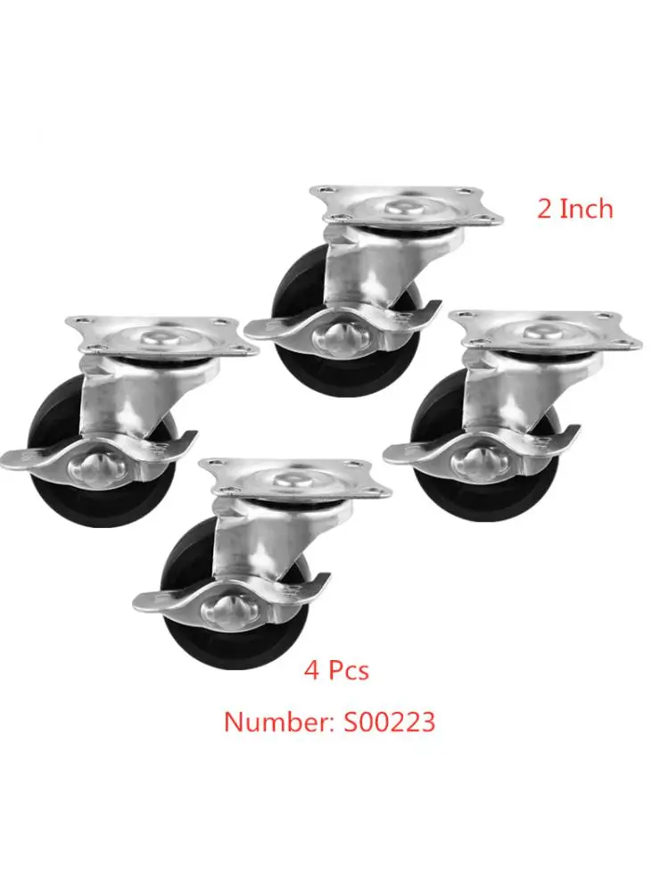 

4 Pcs/Lot Casters 2 Inch Black PP Universal Belt Brake Furniture Caster Diameter 50mm Flat Side Nylon Roller