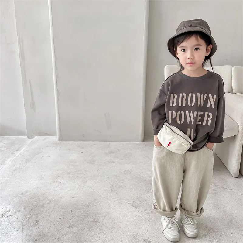 2022 Autumn New Children Long Sleeve T Shirts Fashion Letter Print T Shirts For Boys Girls Casual Tops Cotton Baby Clothes