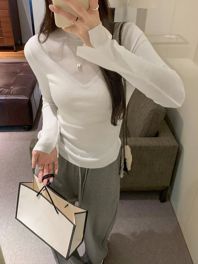 Pure Desire Sle Тюлевая лоскутная рубашка-водолазка женская осенняя новая корейская