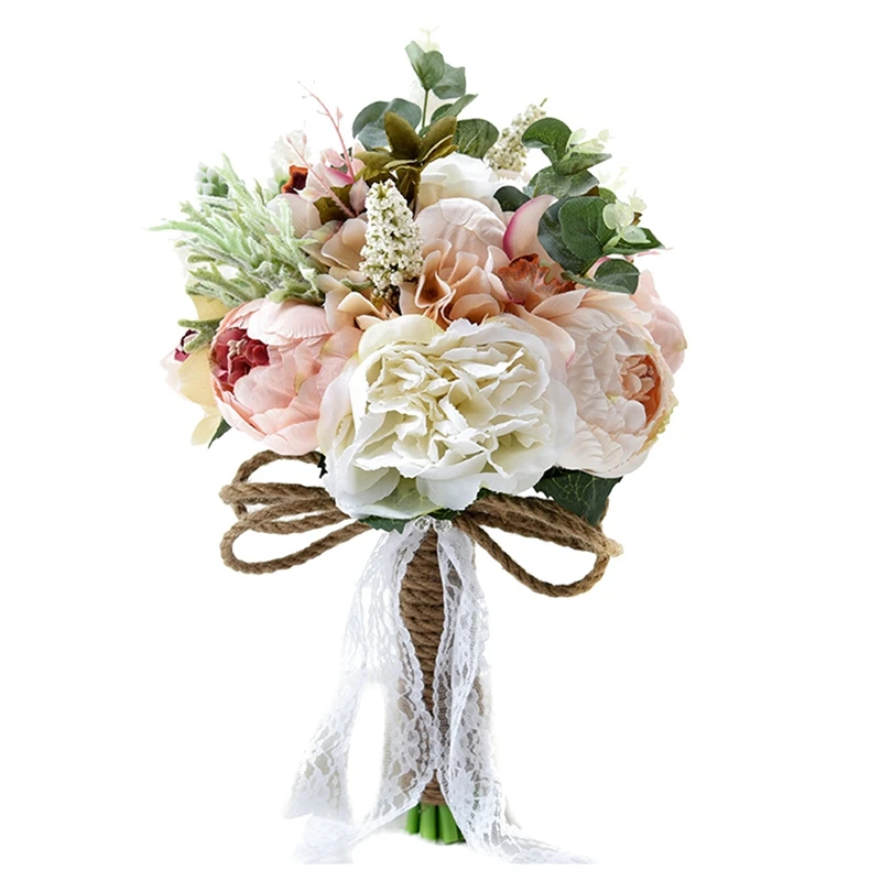 

Artificial Peony Rose Flower Bouquet For Bride Bridesmaid Handmade Wedding Bouquet Silk Bridal Bouquet Holding Flower
