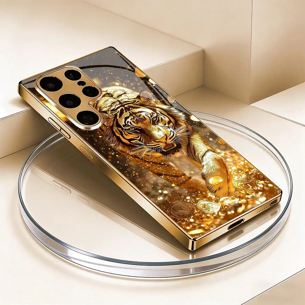 Фото Роскошный золотой чехол Tige для Samsung Galaxy S26 25 24 23 22 21 Plus Ultra FE, противоударный, с гальваническим покрытием, полная защита №1
