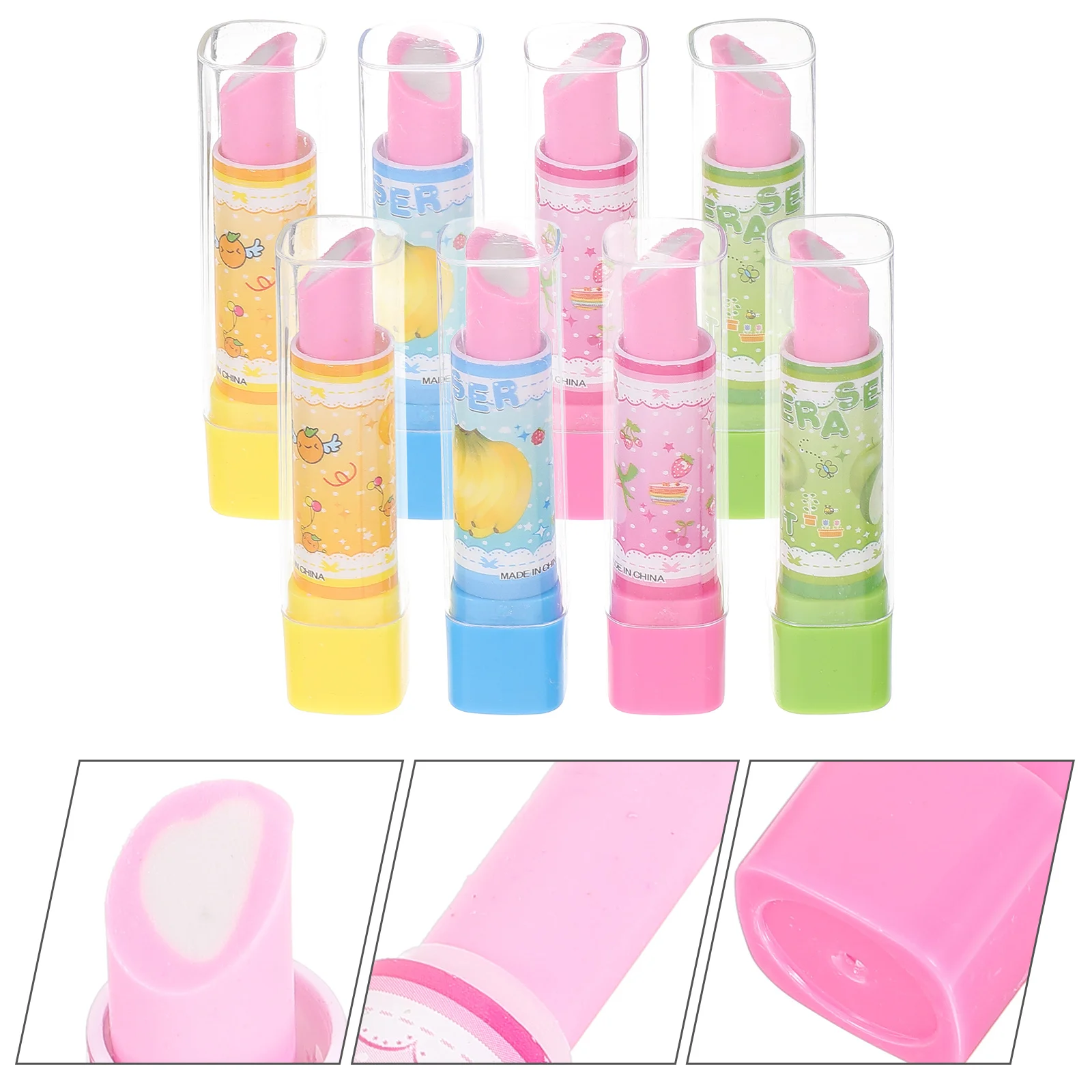

8Pcs Erasers Lipstick Eraser Children Rubber Eraser Stationery Novelty Eraser for Children Kids Students