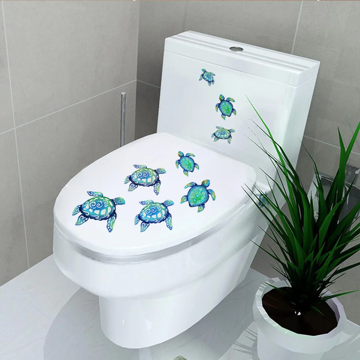 

Turtle Toilet Lid Stickers Seat Cover Decals Bathroom Decor Waterproof Animal WC Peel Stick PVC Art Removeable Home Decoration