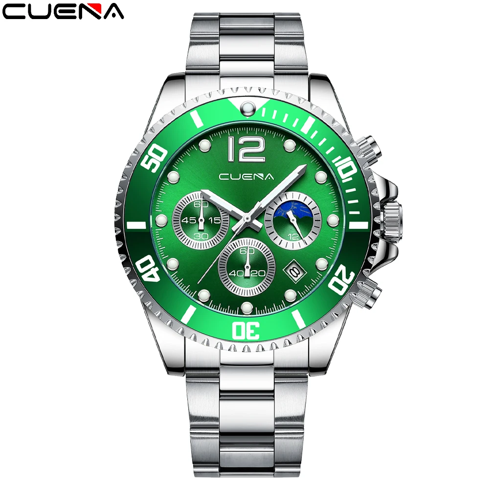 

CUENA Men's Watch Top Brand Luxury Stainless Steel Casual Quartz Watch Classic Sports Waterproof Date Clock Relogio masculino