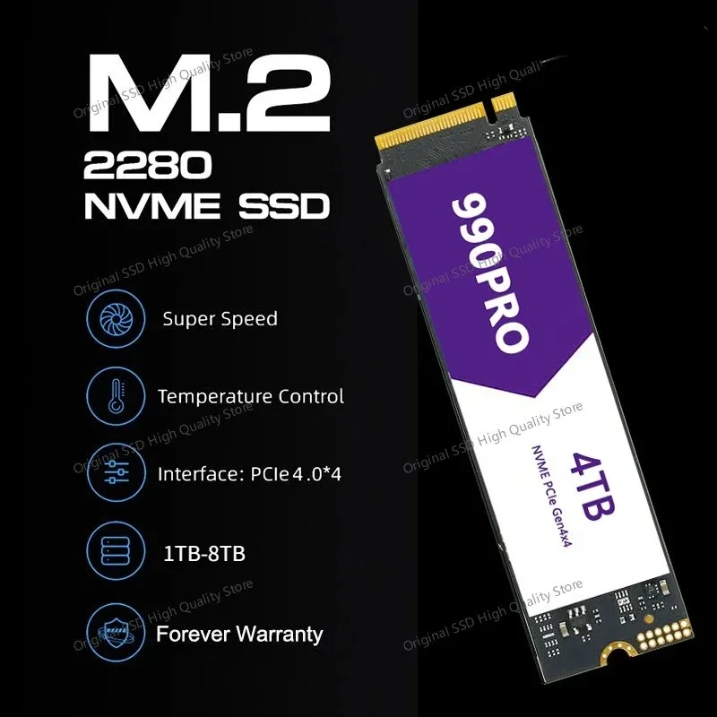 NVME фиолетовый SSD 4 ТБ M2 высокоскоростной 990PRO 1 PCIe 0x4 M.2 2280 Внутренний твердотельный
