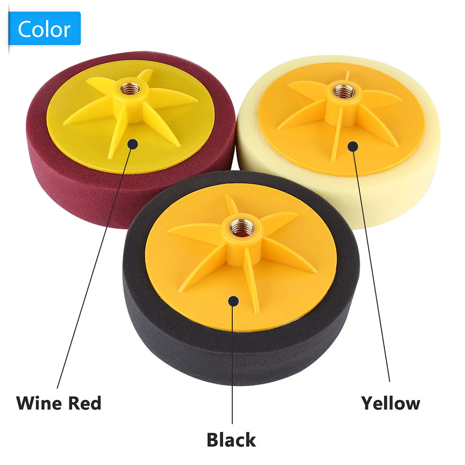 

6inch/15cm Sponge Wheel Polishing Waxing Pad Kit Tool for Car Polisher Black Yellow Wine Red