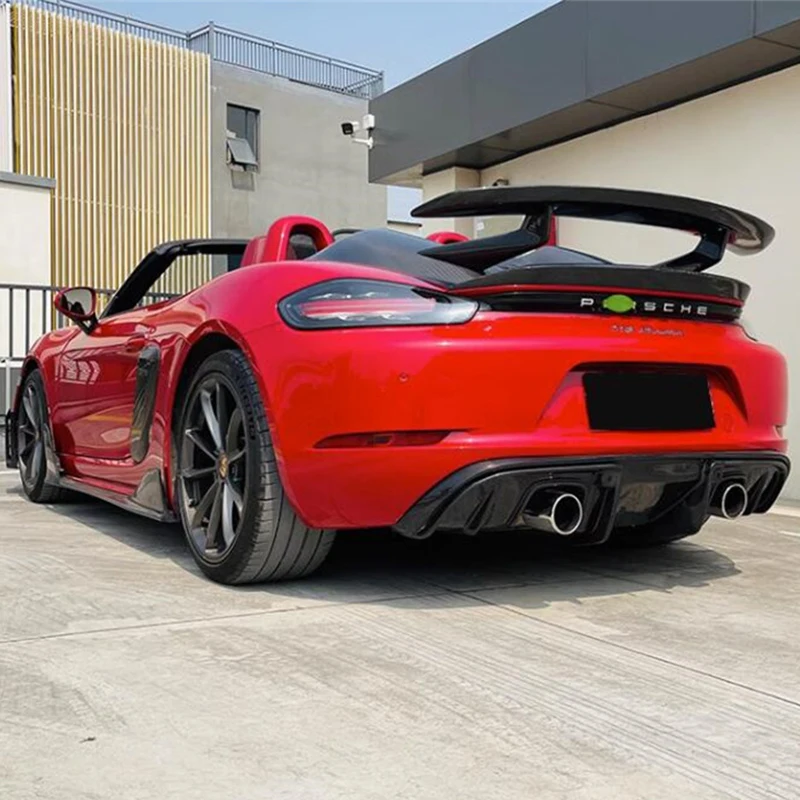 

For Real Carbon Fiber Rear Bumper Lip Diffuser Porsche 718 Boxster Cayman Refit Accessories Splitter Exhaust Decoration 2016-22
