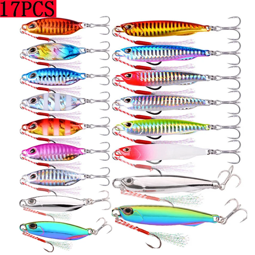 

17PCS Japen Metal Cast Jig Spoon 20g 30g 40g Shore Casting Jigging Fish Sea Bass Fishing Lure Artificial Bait Tackle Set