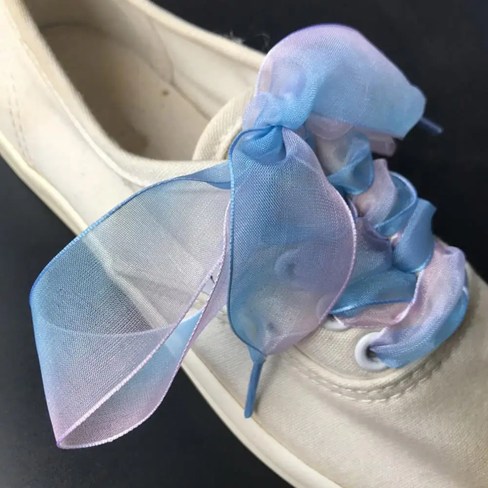 2.5cm Width Organza Shoe Strings Women Bow Shoelaces Flat Silk Satin Ribbon Canvas Shoes Shoelace Sneakers Sport Shoes Lace Gift