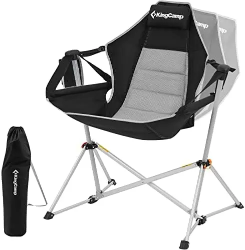 , Aluminum Alloy Adjustable Back Swinging Chair, Folding Rocking Chair With Pillow Cup Holder, Recliner For Outdoor