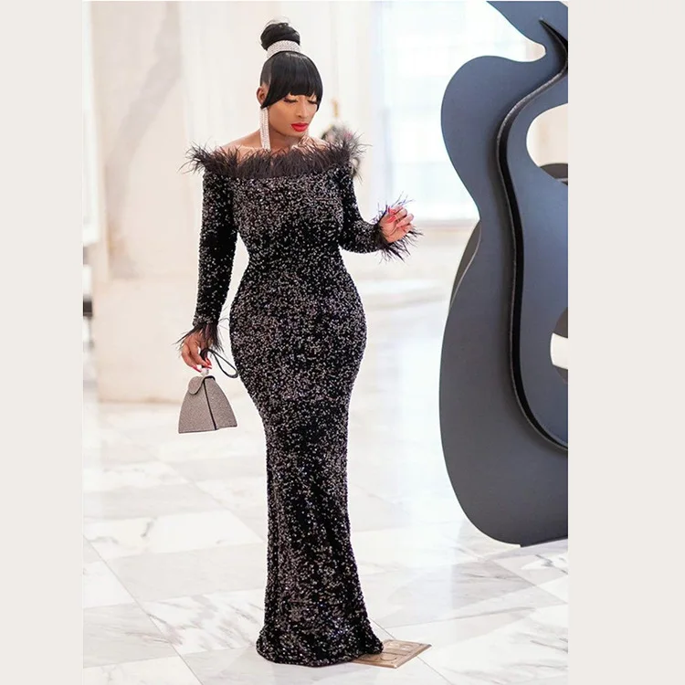 

Роскошные вечерние платья BAZIIINGAAA с вырезом лодочкой и длинными рукавами прямые в пол с пайетками 2022 Новинка классическое платье для выпускн...