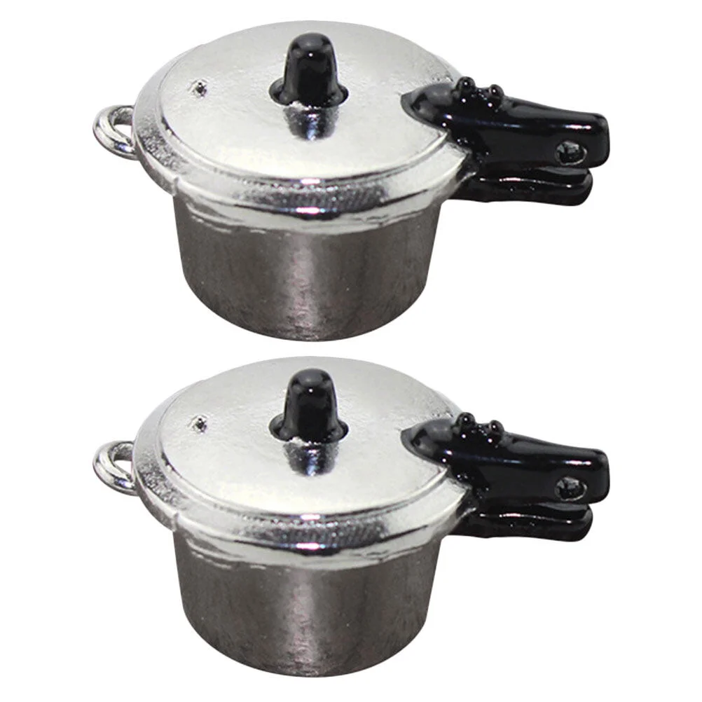 

2 PCS Pressure Cooker Model Mini Scene Toys Kitchen Adornment Miniature Dolls House Kitchenware Stove Decoration