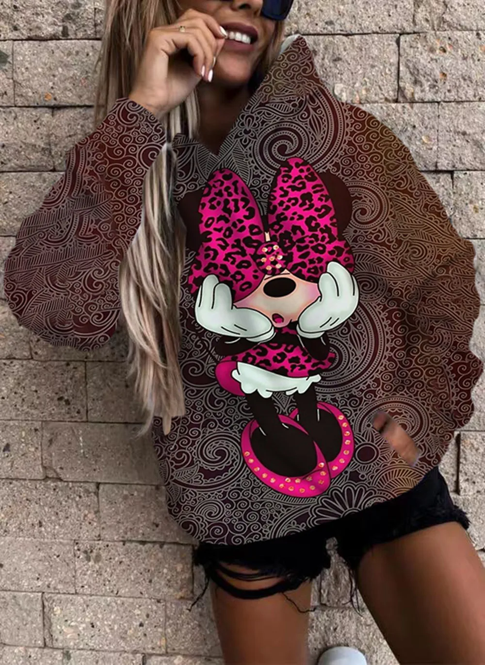 

Hoodie Disney Casual Sweatshirt Women's Fashion Mickey Print Autumn And Winter Long Sleeve Pocket Trend Street Women