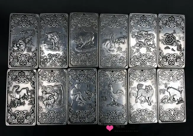 Rare silver Buddha 12 zodiac coins+charms thangka Tibet and Nepal Tibetan thangkas COINS12/pcs Tibetan Silver BRASS decoration