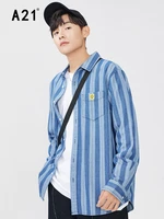 a21 men vintage striped denim shirts spring summer 2022 fashion casual loose streetwear button shirt male long sleeve baggy tops