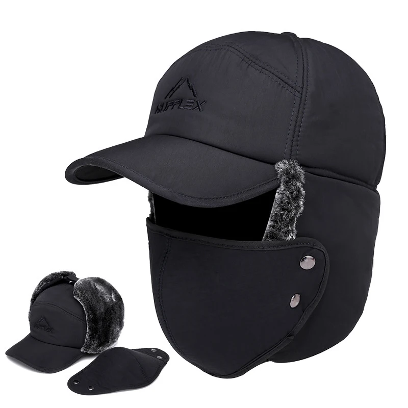 

Winter Fur Warm Windproof Hat Men Women Lei Feng Cap Bomber Faux Fur Ear Flap Cap Black Ski Trooper Trapper Cold Anti-snow Cap