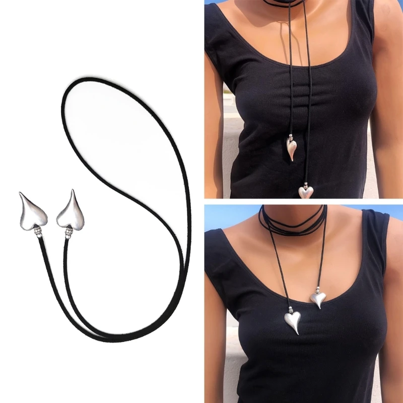 

Sweet Cool Double Love Heart Pendant Necklace Elegant Collar Choker Necklace Neck Tie Chain Jewelry for Women Girls