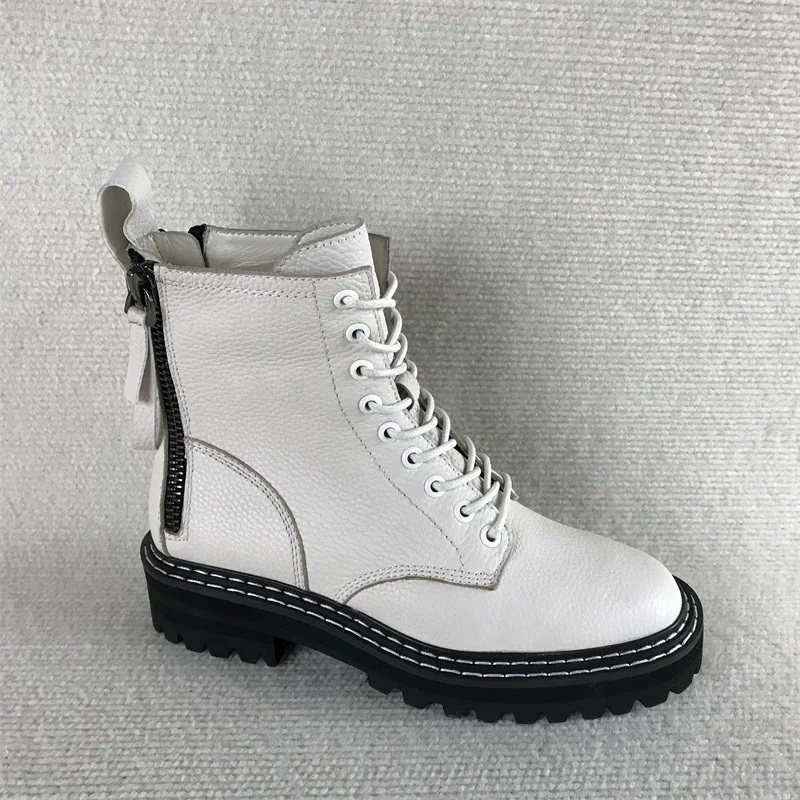 Белые ботинки до середины икры на молнии женская обувь осенне-зимняя из