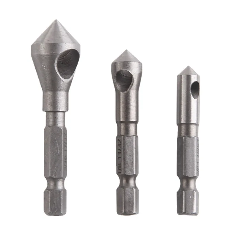 

3pc hexagonal handle hole chamfering device internal chip removal spot facer chamfering device deburring woodworking hole opener