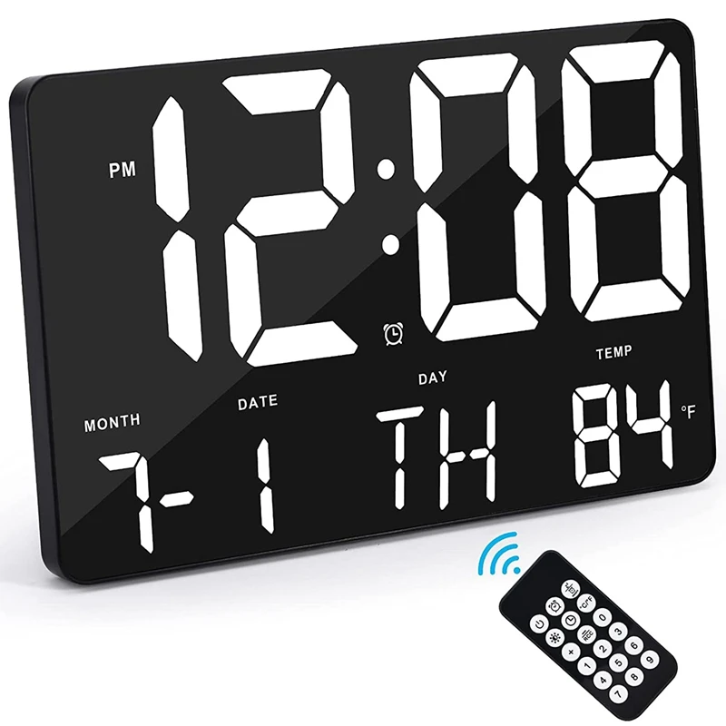 

Digital Wall Clock Large Display Alarm Clock With Wireless Remote Control LED Wall Clock With Date And Temperature