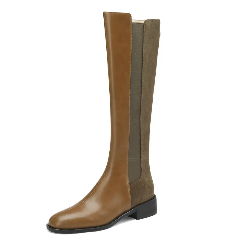 

2024 Women Knee-High Boots Med Heels Back Zipper Shoes Woman Genuine Leather Autumn Winter Ladies High Boots Size 34-40