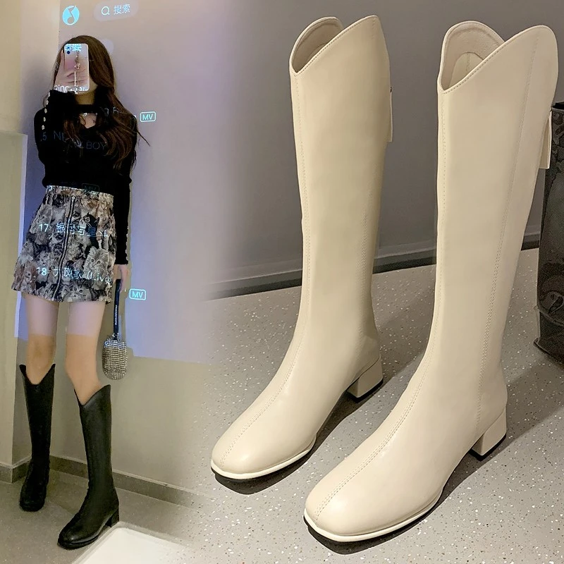 

Женские сапоги в западном стиле, Новинка осени 2022, однотонные женские лаконичные стильные привлекательные сапоги до колена В рыцарском сти...