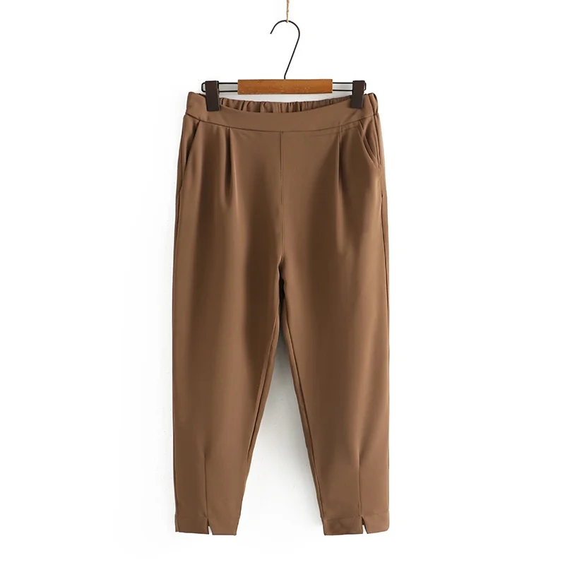 

Plus Size Women's Officewear Pants Solid Color Elastic Waist Ladies' Harem Ankle Trousers