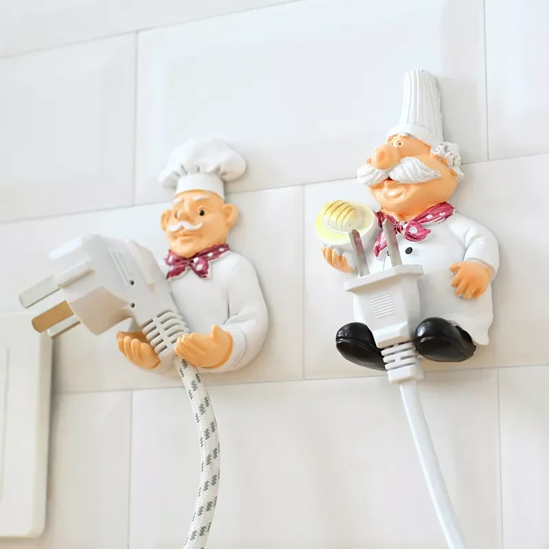 

2023NEW SALE! Creative Lovely Cartoon Power Cord Storage Rack Chef Strong Storage Rack Hook Wall Decor Plug Holder