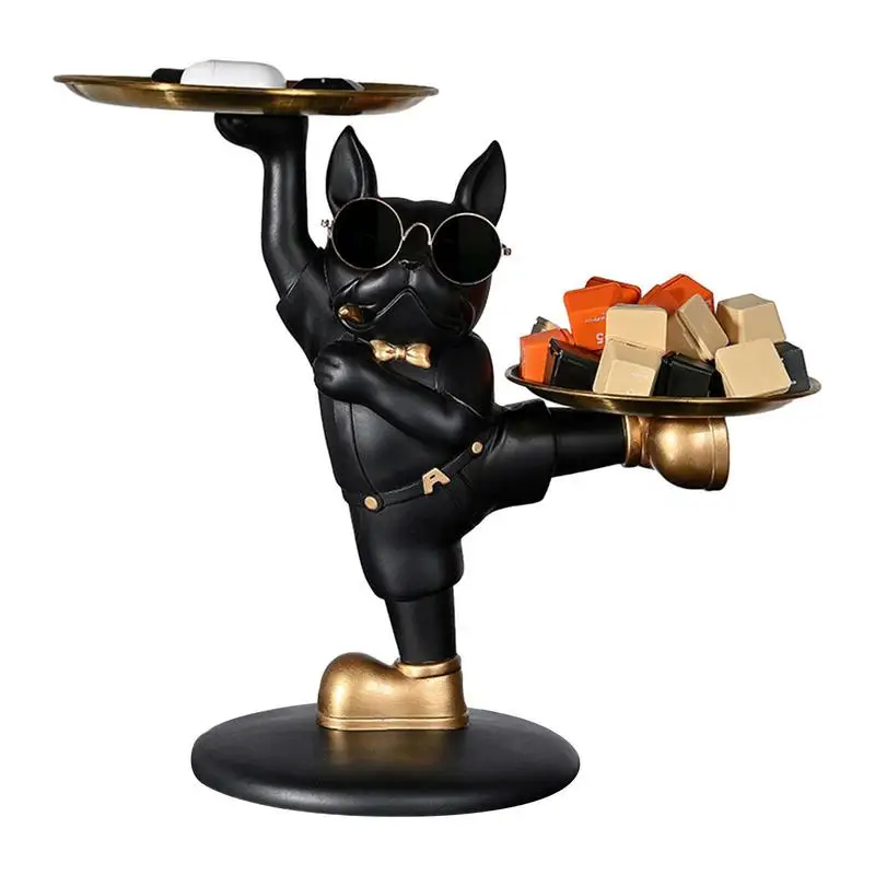 

French Bulldog Figurine Resin Dog Statue Room Decor Sculpture with 2 Trays for Storage Home Decoration Table Ornaments Cool Dog