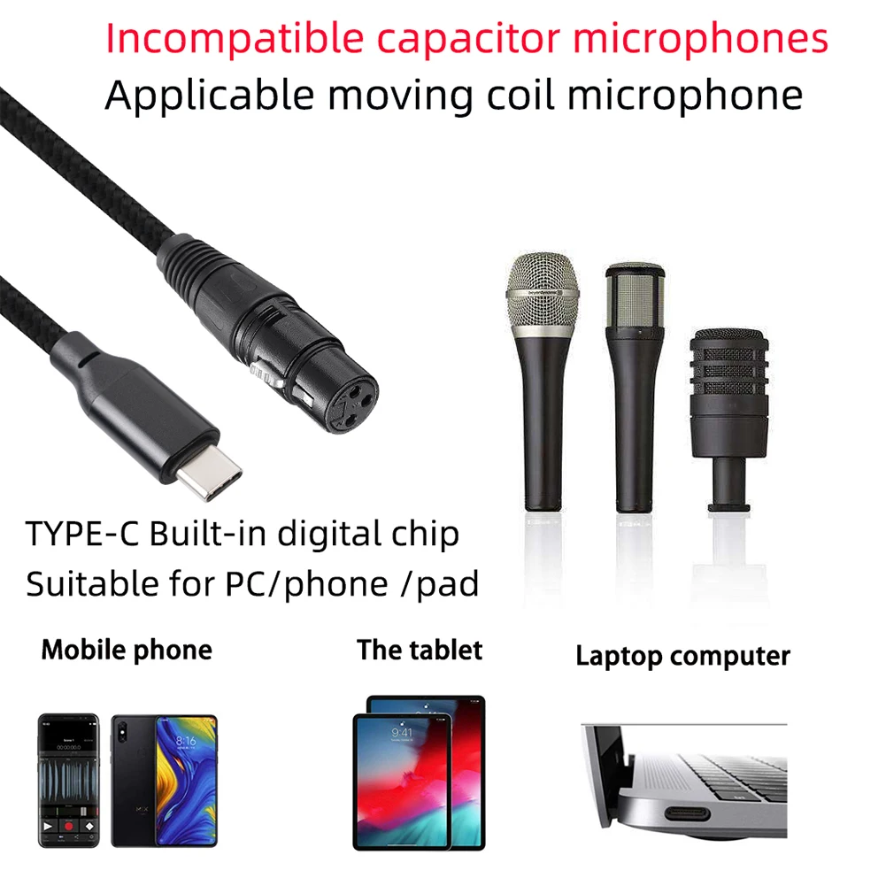 

1 шт., аудиокабель для микрофона USB-C Type-C папа к 3Pin XLR мама микрофон ....................................