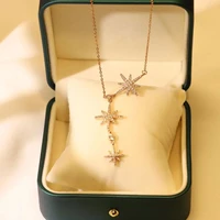 minority light luxury diamond studded eight pointed star tassel necklace temperament fashion cool style collarbone chain gifts
