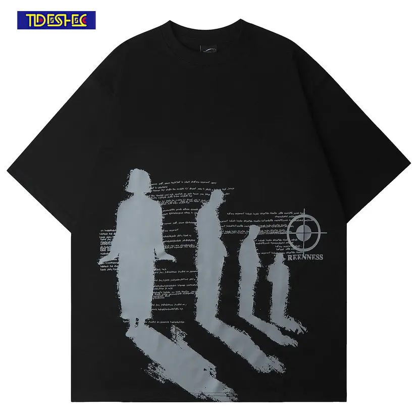 

Vintage 2023 Summer Men Streetwear Abstract Shadow Print T Shirt Unisex Design High Street Graphic Fashion Mens Cotton T Shirts