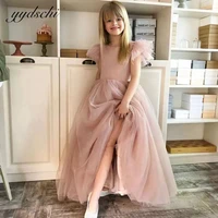 2022 pink flower girl dresses princess birthday party gown short sleeves elegant kids bridal dress first communion with child