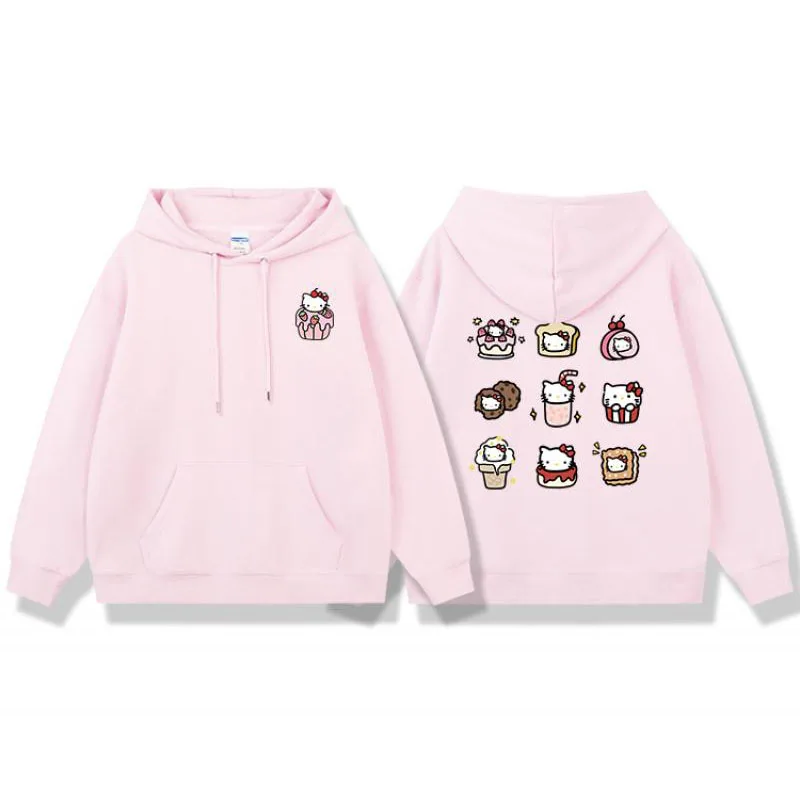 

Милый свитер с капюшоном Sanrio, толстовки с капюшоном Hello Kitty, милая мягкая плюшевая Толстая розовая рубашка с длинным рукавом, теплый топ для пары, подарок для девочек