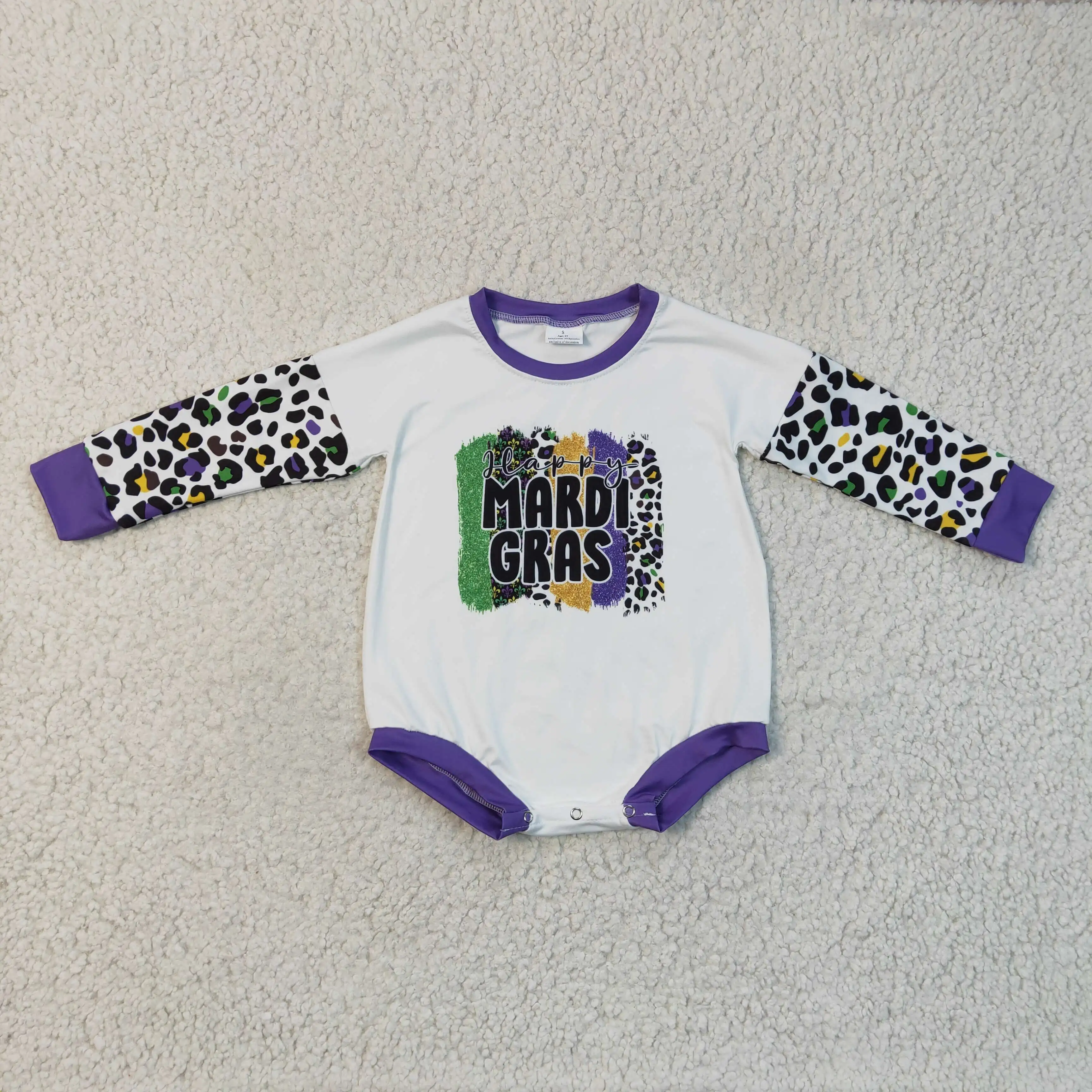 

2022 New arrival baby romper letters pattern leopard printed long sleeve girls romper hidden button design fall winter clothing