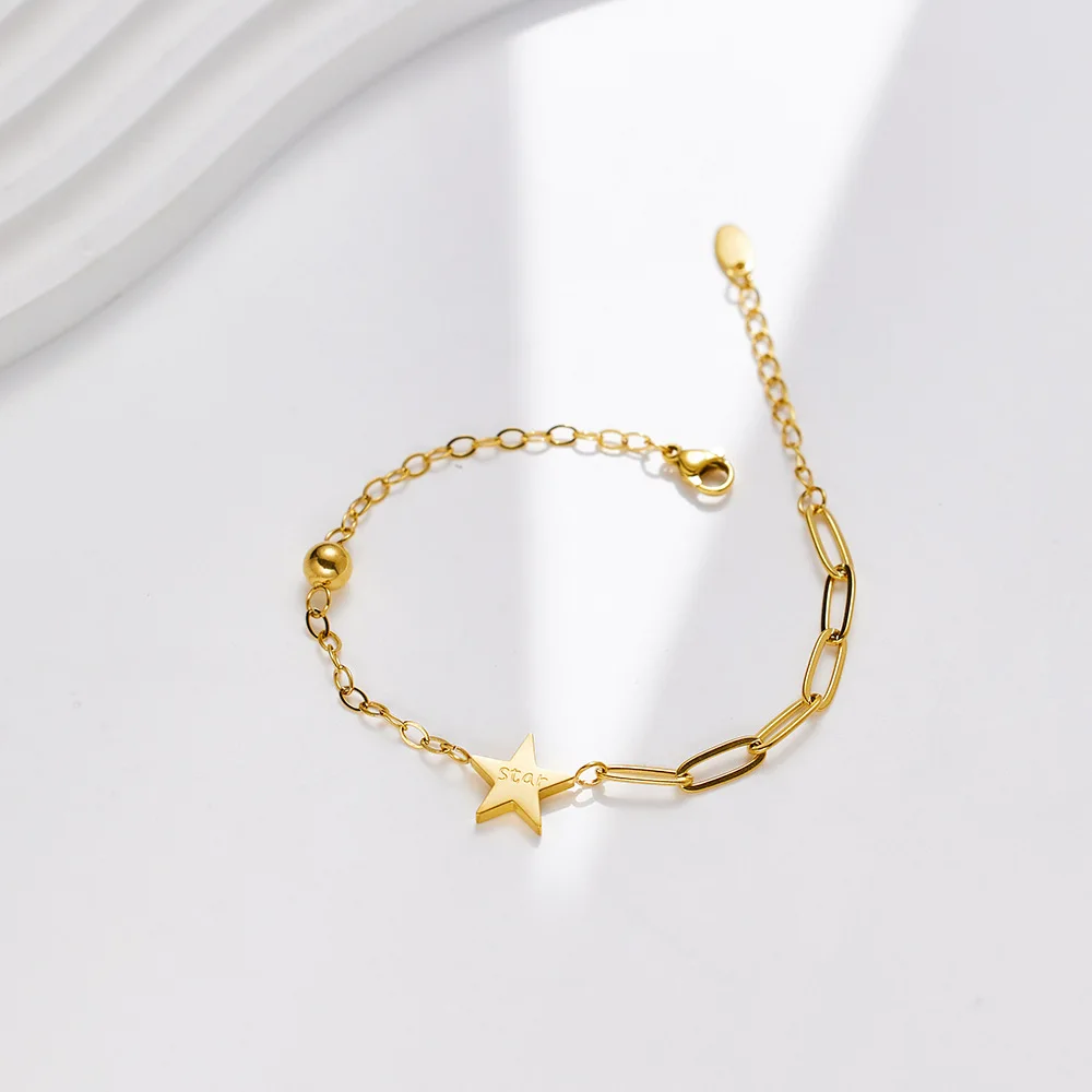 Браслет из полированной звезды титановой стали подвесная цепочка 18-каратное