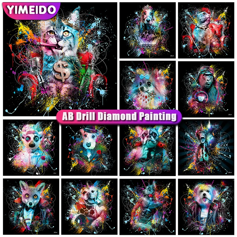 

Алмазная живопись YIMEIDO 5d AB, собака, животное, бриллиантовая вышивка, мозаика, кошка, вышивка крестиком